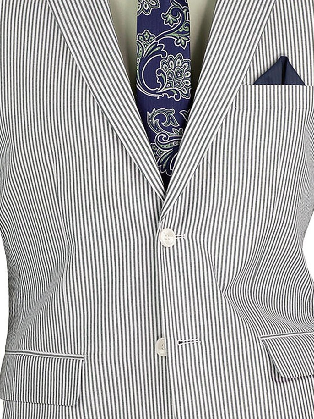 Men's Seersucker Striped Suit 2-PC Modern-Fit, Adjustable Waist - Green - Picture 4 of 9